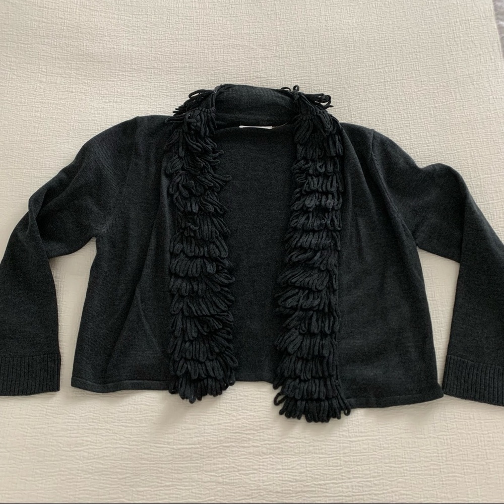 Calvin Klein Cardigan Sweater Womens Small Loop Fringe Open Front Charcoal Grey - Picture 2 of 8